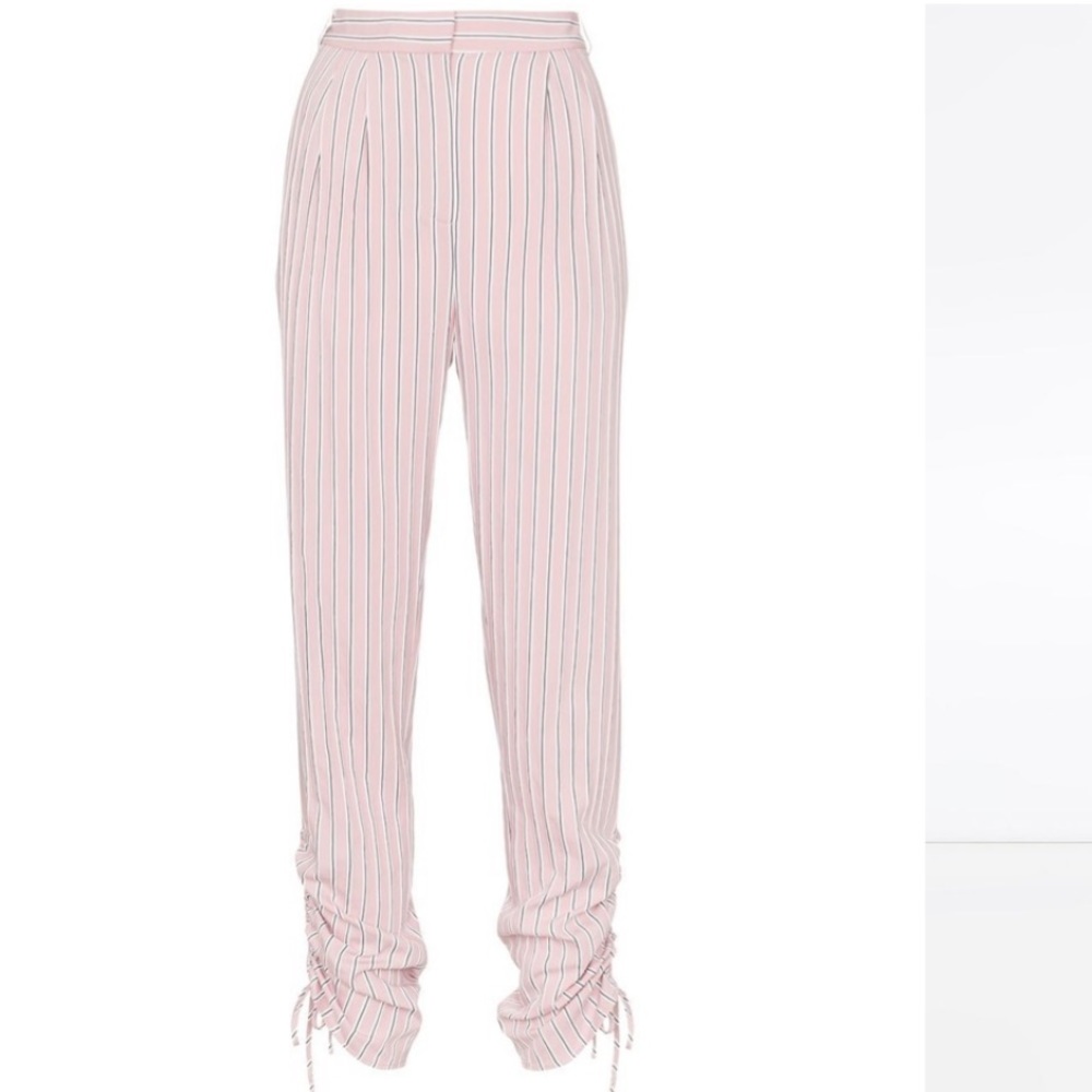 Tibi Striped drawstring gathered Trousers pale pink